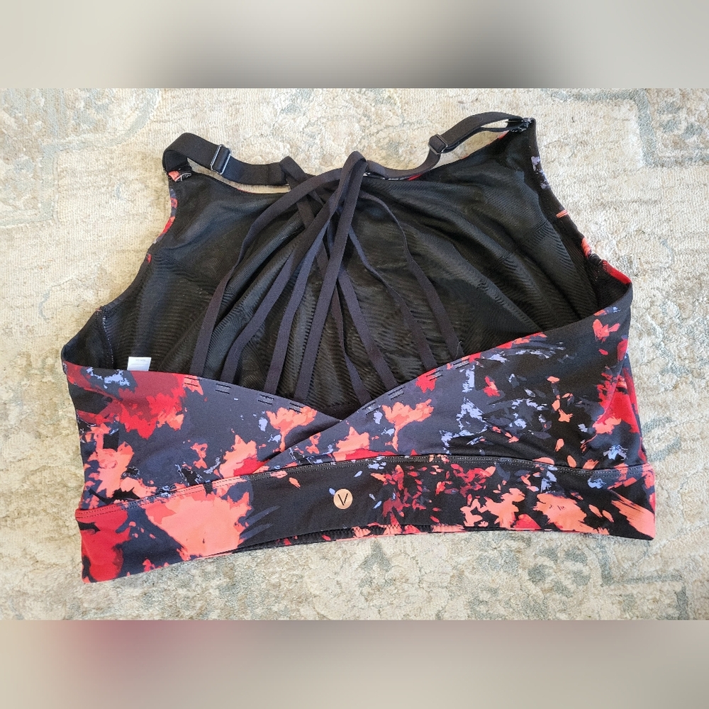 Floral Print Athletic Sports Bra - Black & Red - Picture 2 of 3